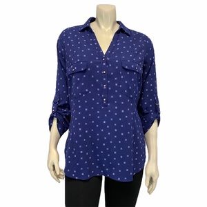 Skies are Blue Button Up Rolled Up Shoulder